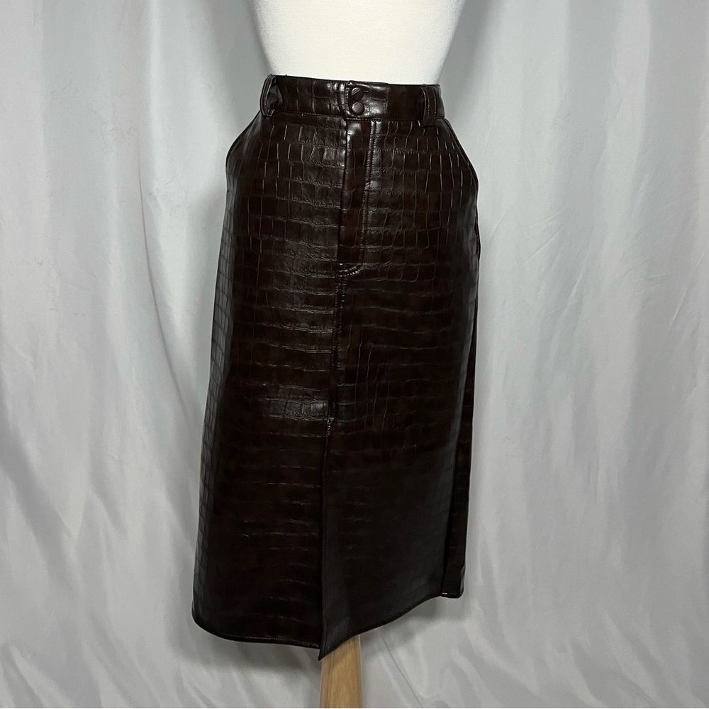 H&M Faux Croc Pencil Skirt in Dark Brown